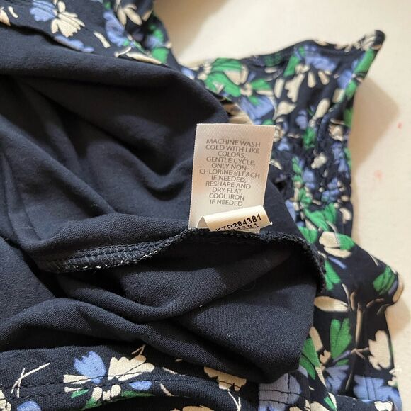 J Jill Women Top Blouse Sz S Blue Floral Wearever Smocked Tunic Stretch Ruffled - Picture 9 of 9